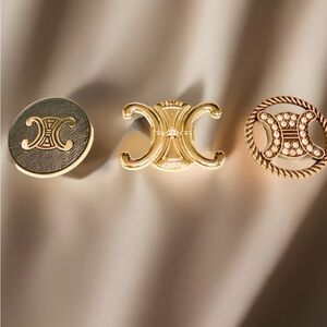 Trio of Gold C-Shaped Button Earrings